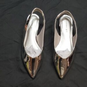 Madden Girl Silver Chrome Pointed Slingback Flats
